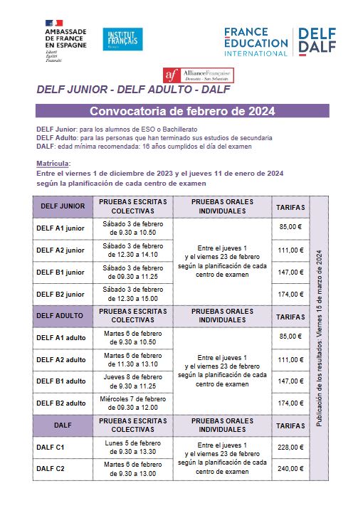 calendario examenes frances 202402